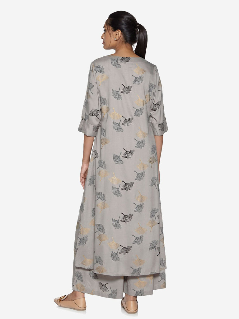 Utsa Light Grey Printed High-Low Kurta