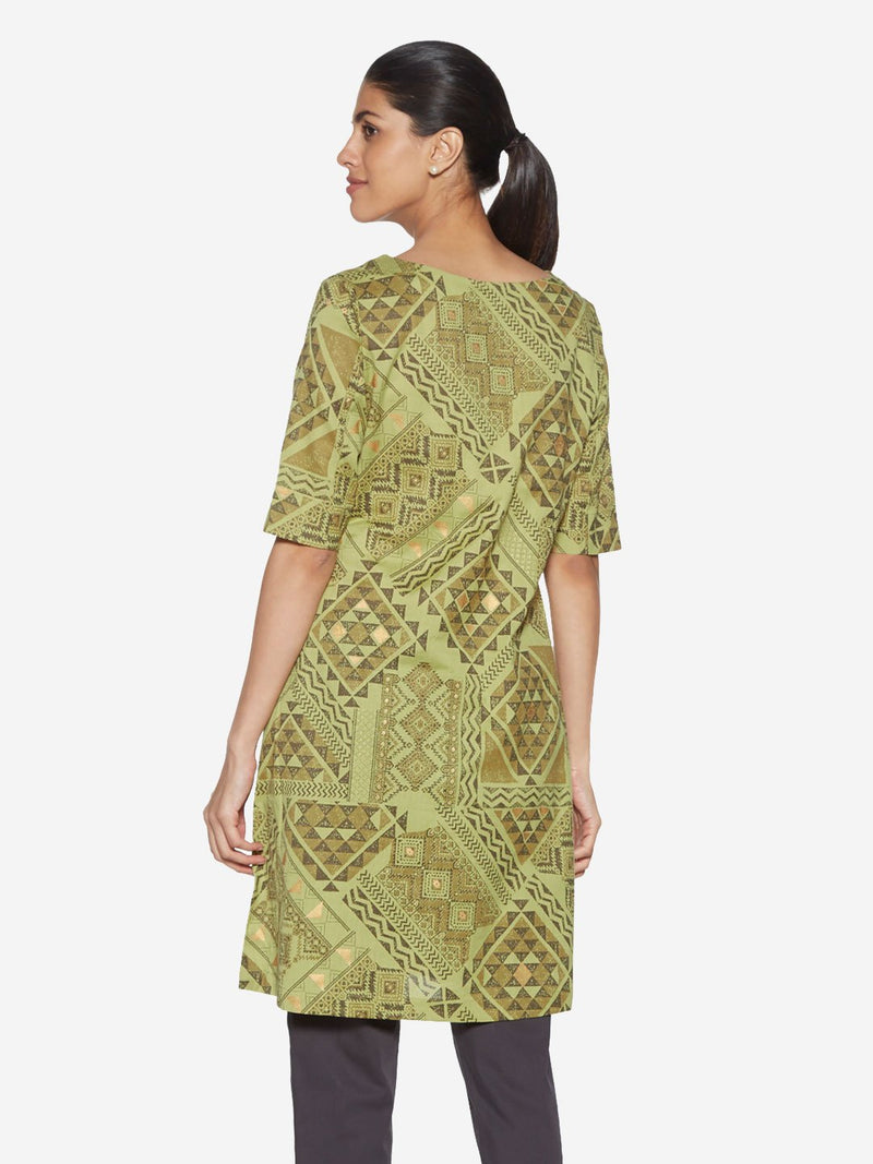 Utsa Green Geometrical Print A-line Kurti