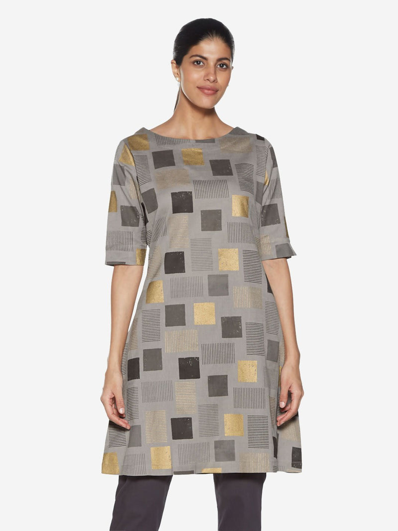 Utsa Light Grey Printed A-line Kurti