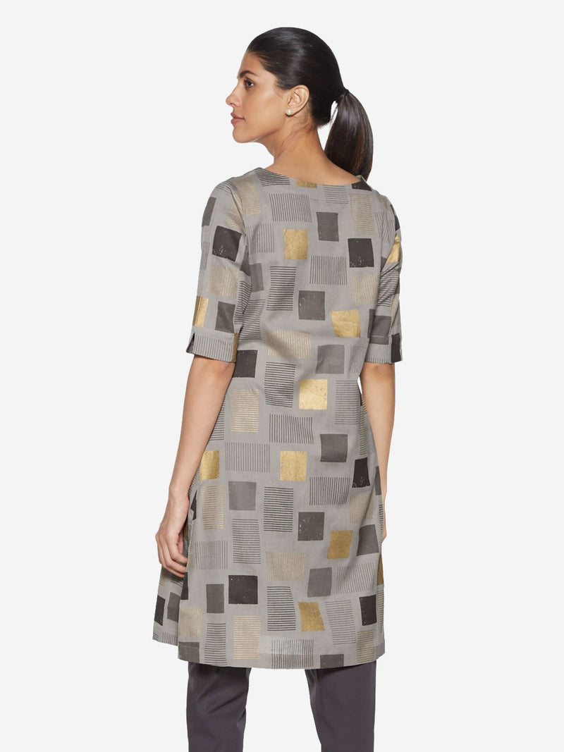 Utsa Light Grey Printed A-line Kurti