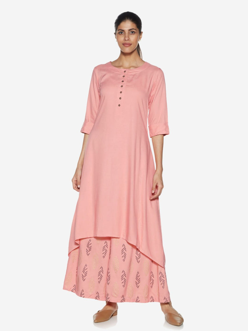 Utsa Blush Pink Solid High-Low Kurta