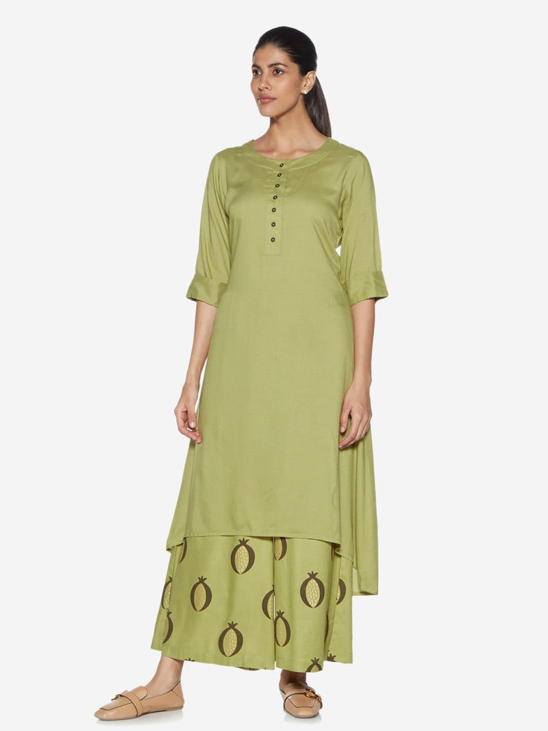 Utsa Green Solid High-Low Kurta