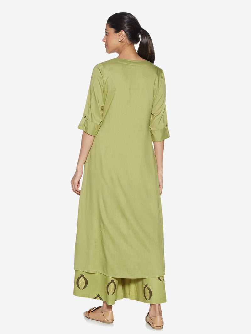 Utsa Green Solid High-Low Kurta