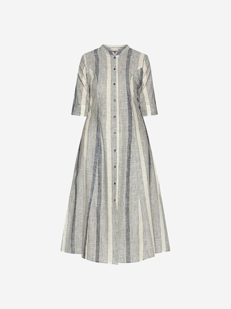 Utsa Off-White Pure Cotton Striped A-Line Kurta