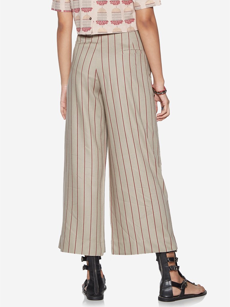 Bombay Paisley Grey Striped Palazzos With Belt