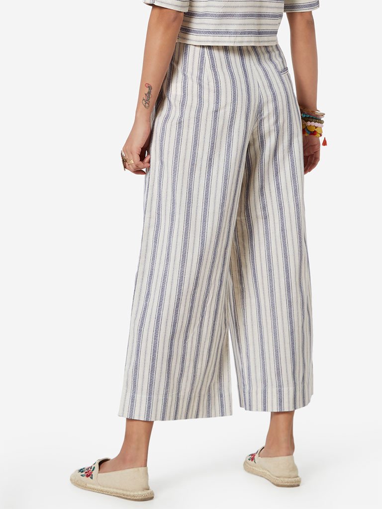 Bombay Paisley Blue Striped Palazzos With Belt