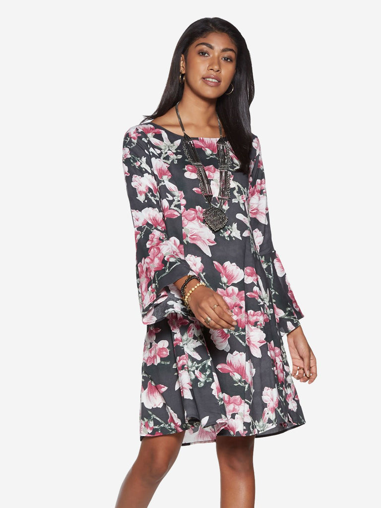 Bombay Paisley Pink Floral Flute Sleeve Dress