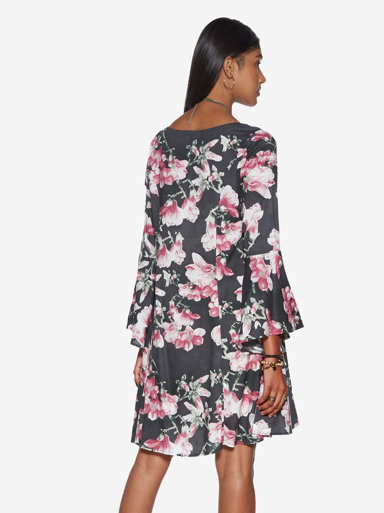 Bombay Paisley Pink Floral Flute Sleeve Dress