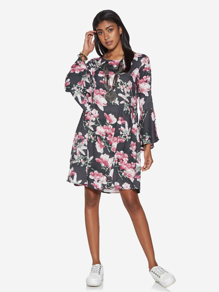 Bombay Paisley Pink Floral Flute Sleeve Dress