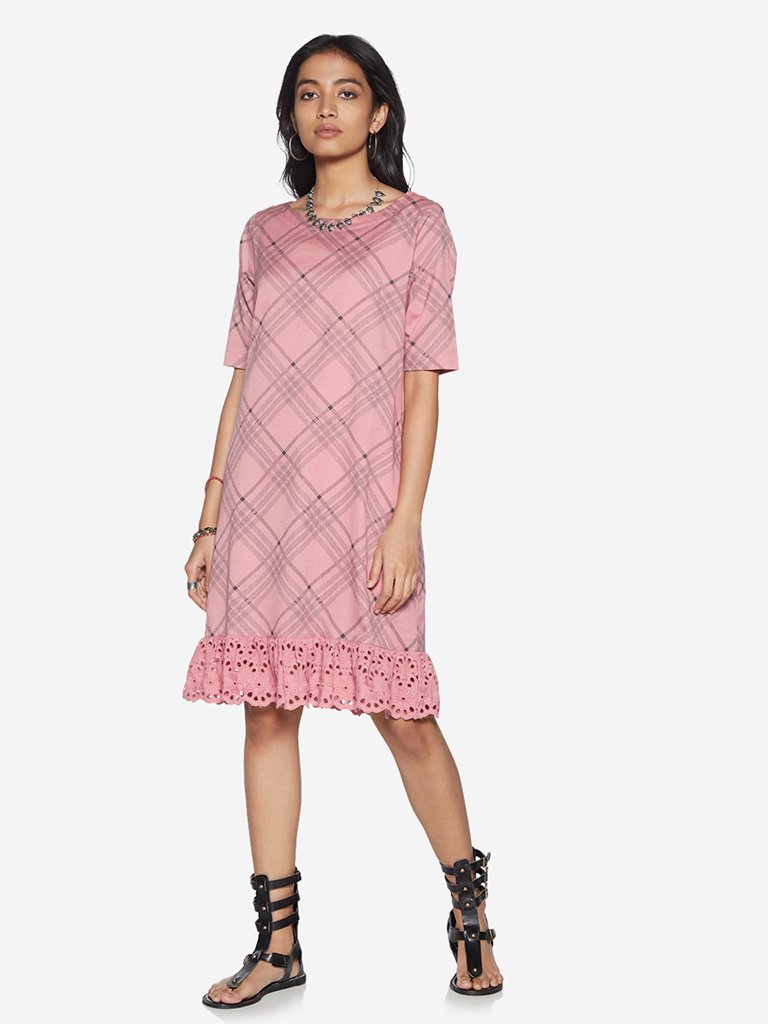 Bombay Paisley Pink Checkered Straight Dress