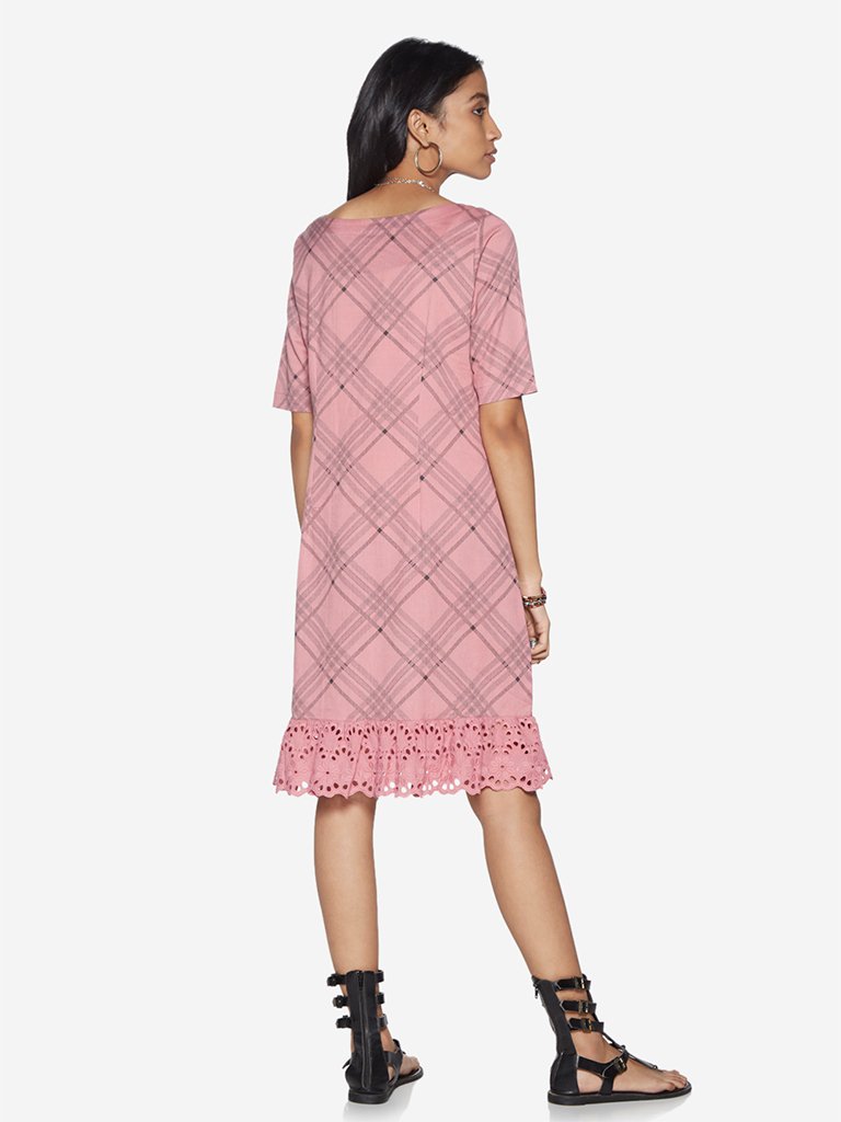 Bombay Paisley Pink Checkered Straight Dress