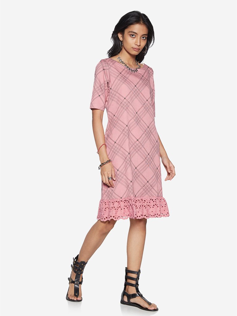 Bombay Paisley Pink Checkered Straight Dress
