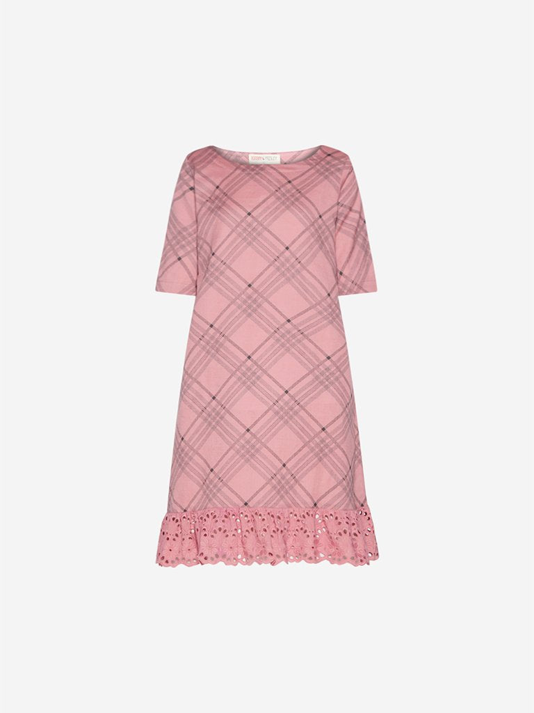 Bombay Paisley Pink Checkered Straight Dress