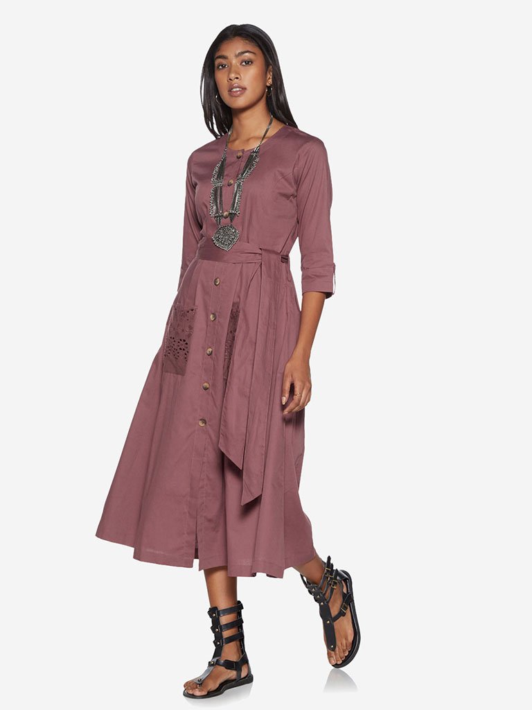 Bombay Paisley Dusty Rose Floral Belted Dress