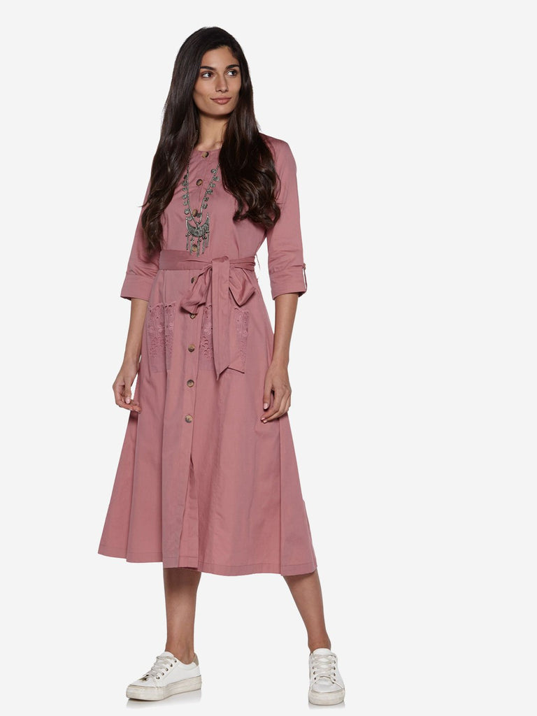 Bombay Paisley Mauve Pure Cotton Dress With Belt
