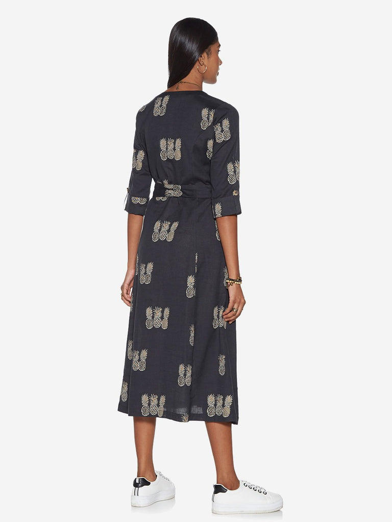 Bombay Paisley Navy Pineapple Print Belted Dress