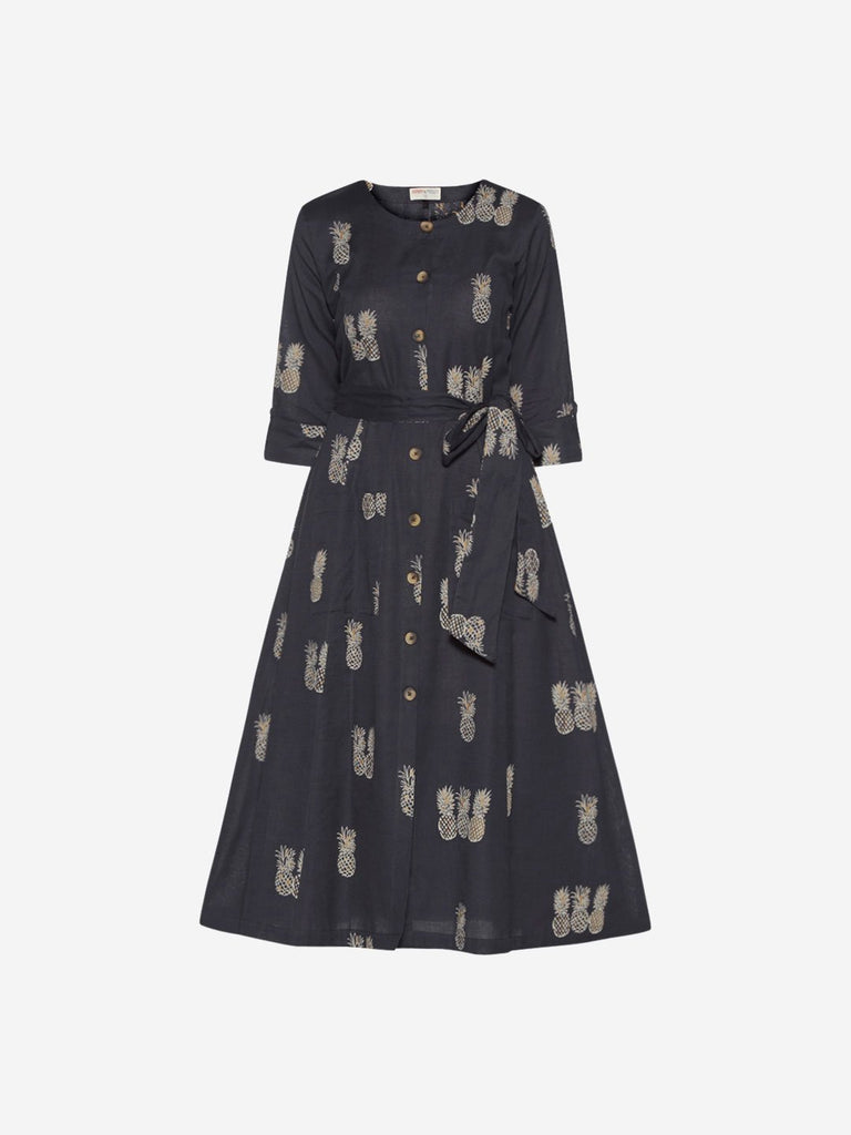 Bombay Paisley Navy Pineapple Print Belted Dress
