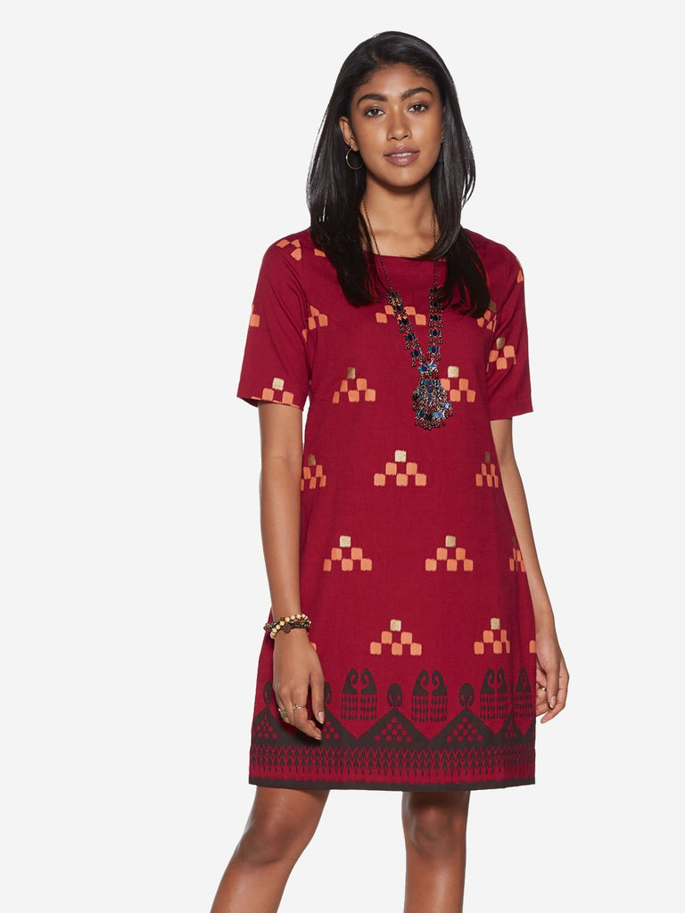 Bombay Paisley Red Square Design Shift Dress