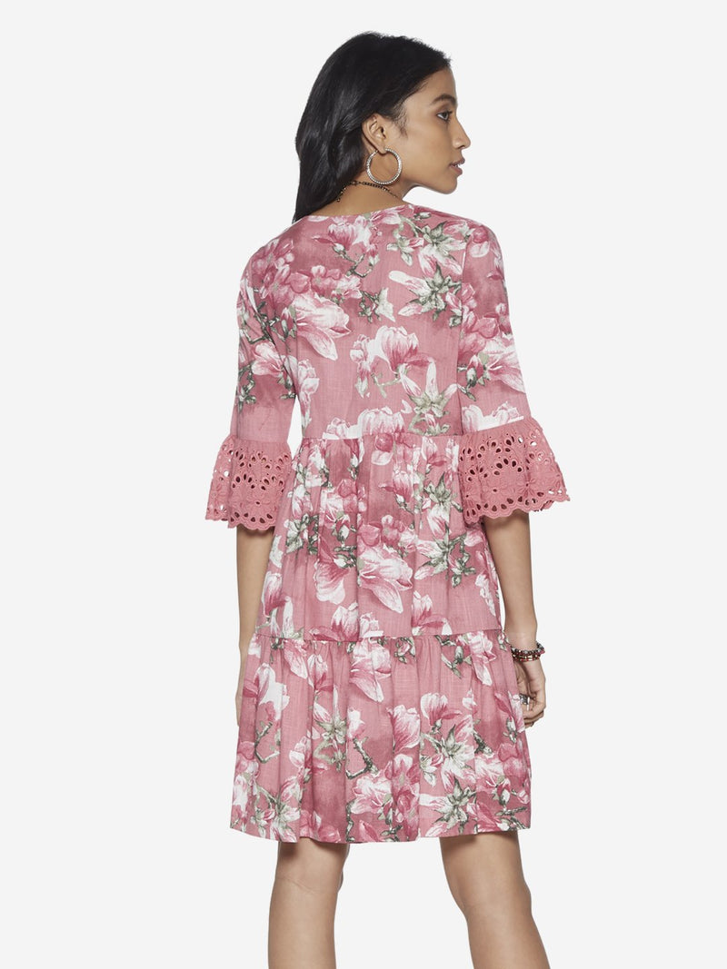 Bombay Paisley Pink Floral Fit-And-Flare Dress