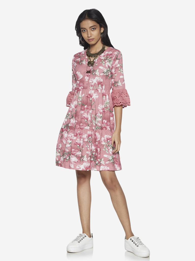 Bombay Paisley Pink Floral Fit-And-Flare Dress