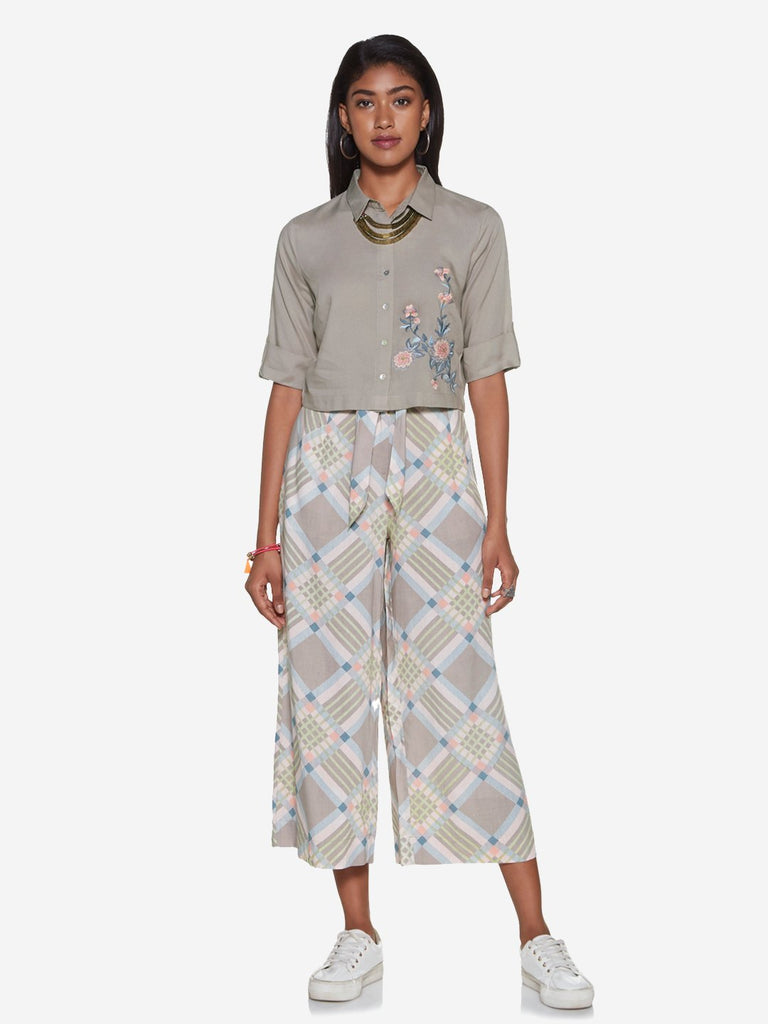 Bombay Paisley Grey Floral Embroidery Blouse