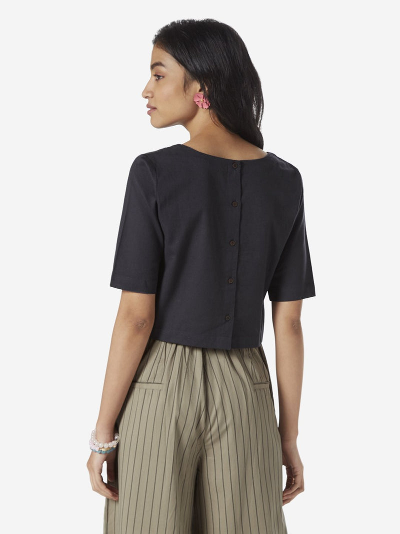 Bombay Paisley Charcoal Pineapple Print Crop-Top