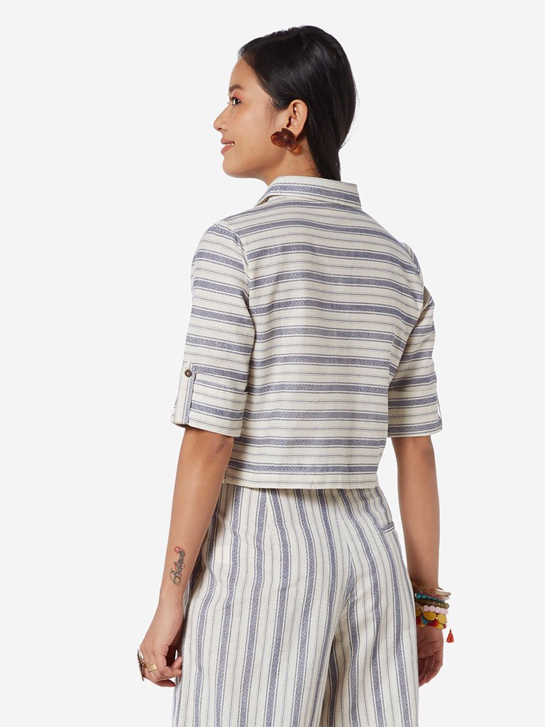 Bombay Paisley Blue Striped Crop-Top