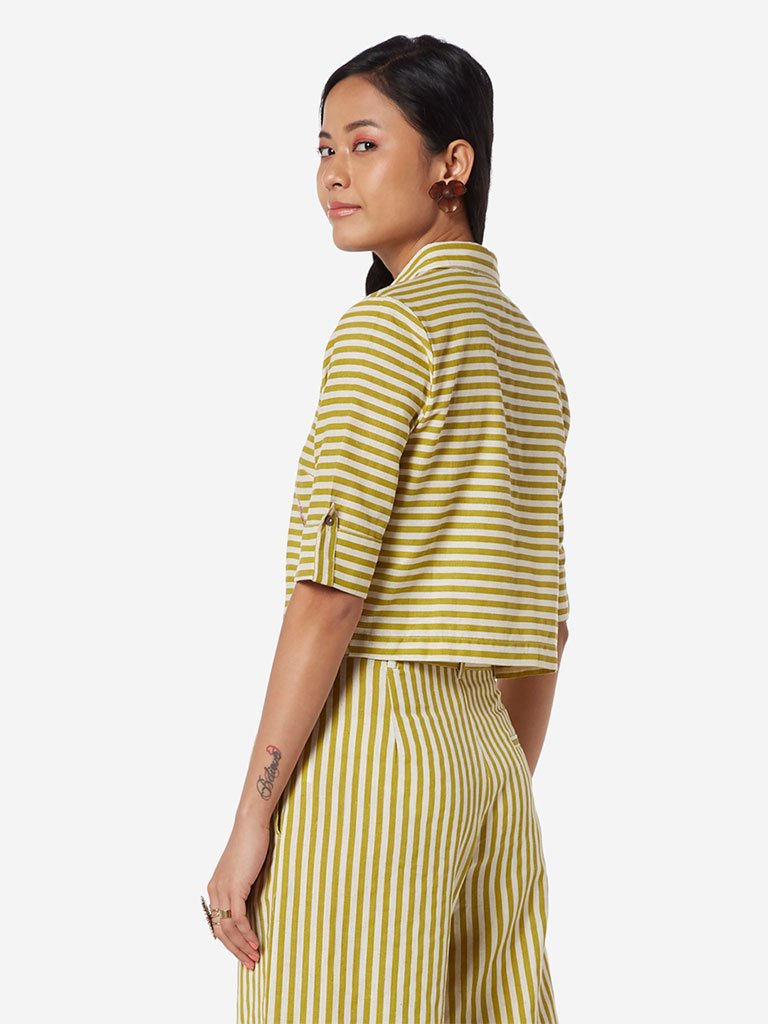 Bombay Paisley Yellow Striped Crop-Top