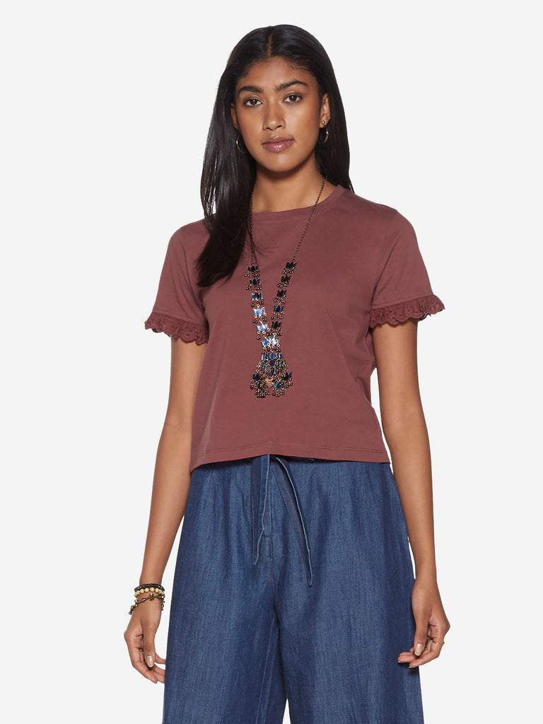 Bombay Paisley Dusty Rose Broderie Anglaise Top