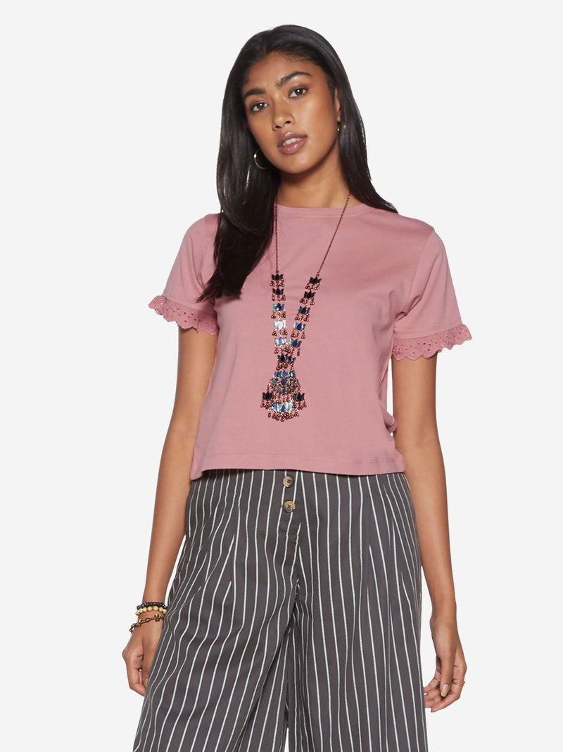 Bombay Paisley Dull Pink Broderie Anglaise Top