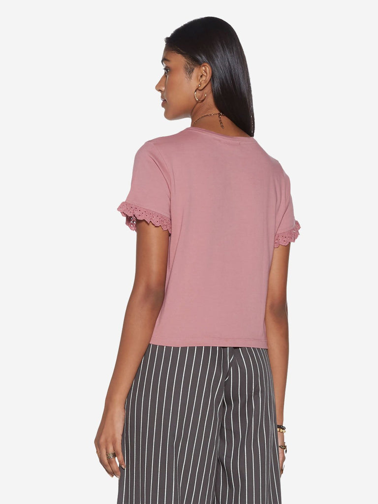 Bombay Paisley Dull Pink Broderie Anglaise Top