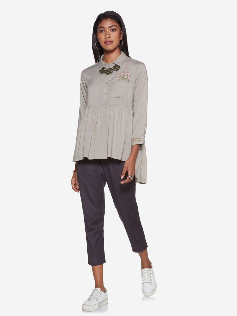 Bombay Paisley Grey High-Low Blouse