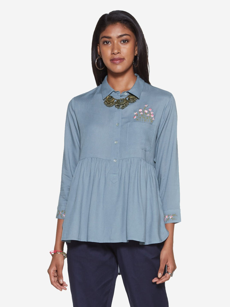 Bombay Paisley Blue High-Low Blouse