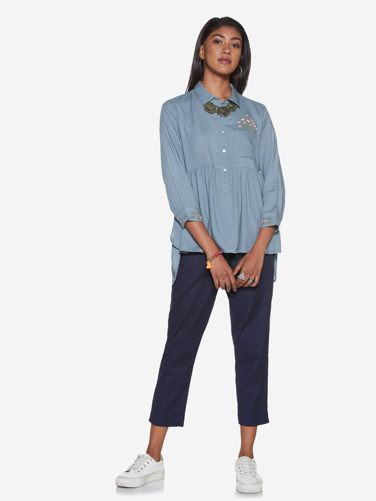 Bombay Paisley Blue High-Low Blouse