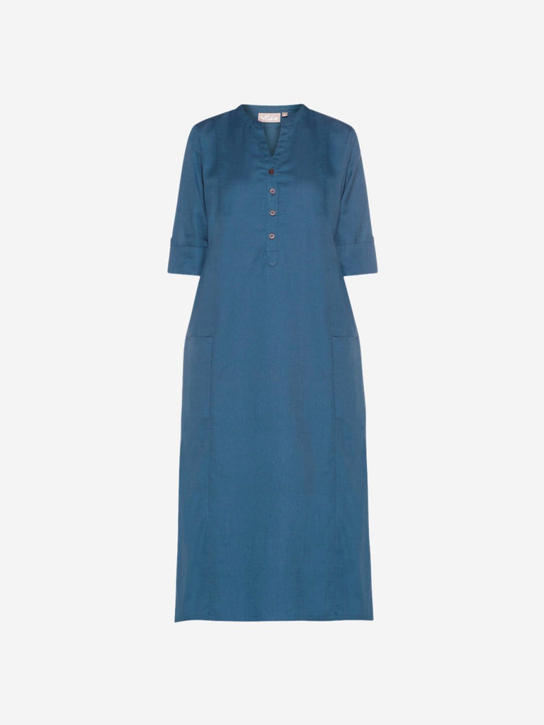 Utsa Teal Cotton-Linen Straight Kurta