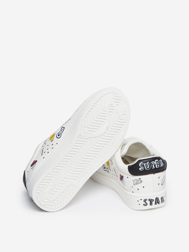 Yellow Kids White Graffiti Patterned Sneakers
