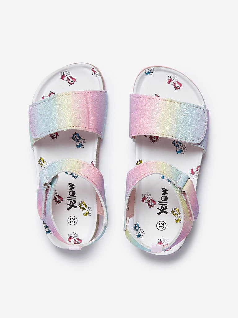 Yellow Multicolour Glitter Unicorn Sandals