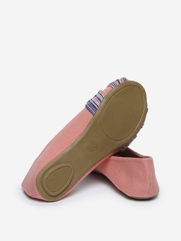 Yellow Peach Striped Peep-toe Flats