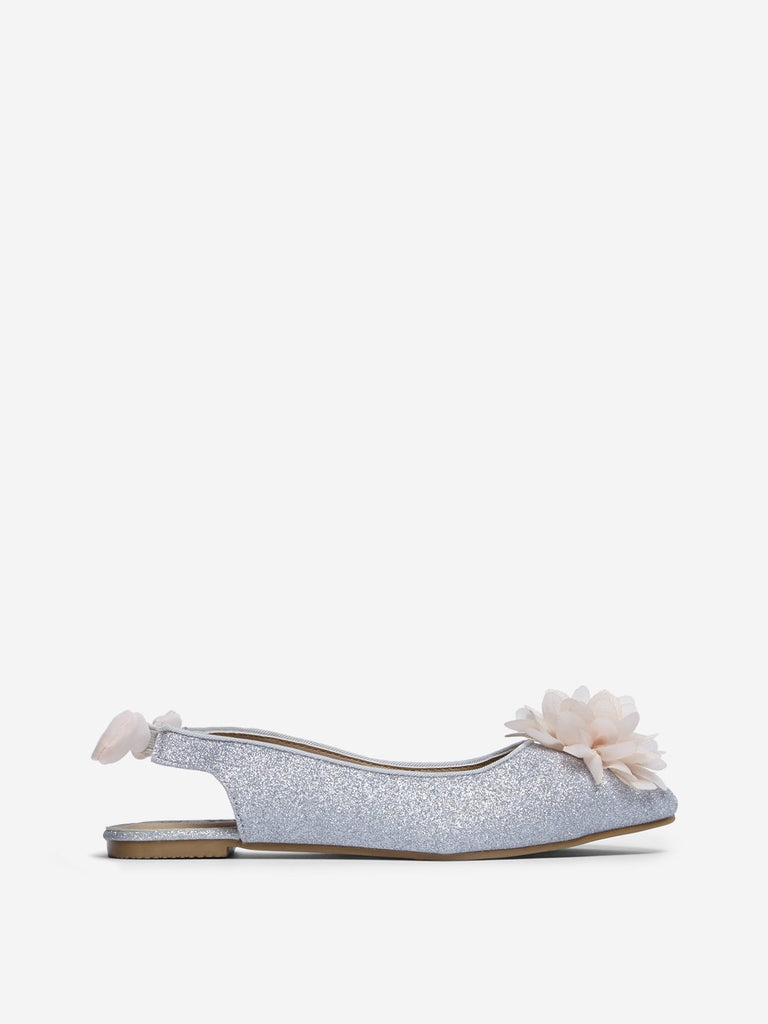 Yellow Silver Corsage Slingback Shoes