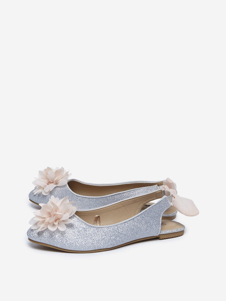 Yellow Silver Corsage Slingback Shoes