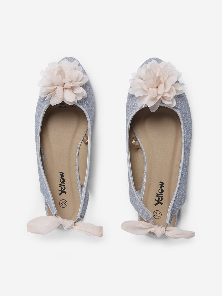 Yellow Silver Corsage Slingback Shoes