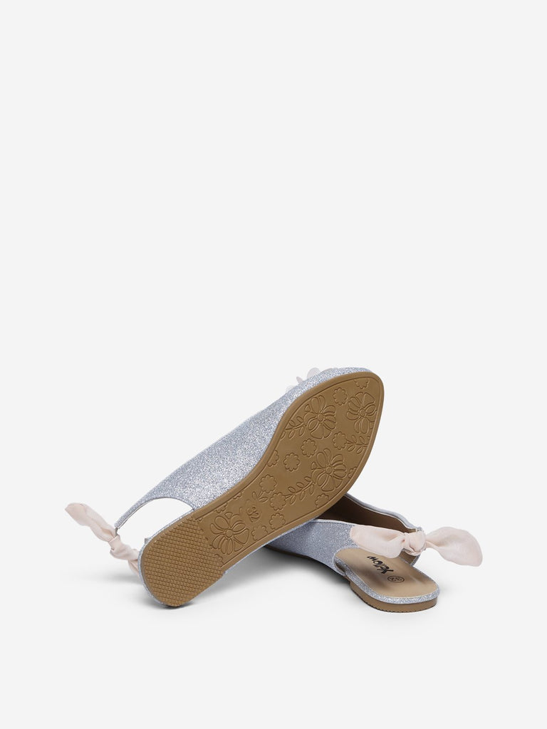 Yellow Silver Corsage Slingback Shoes