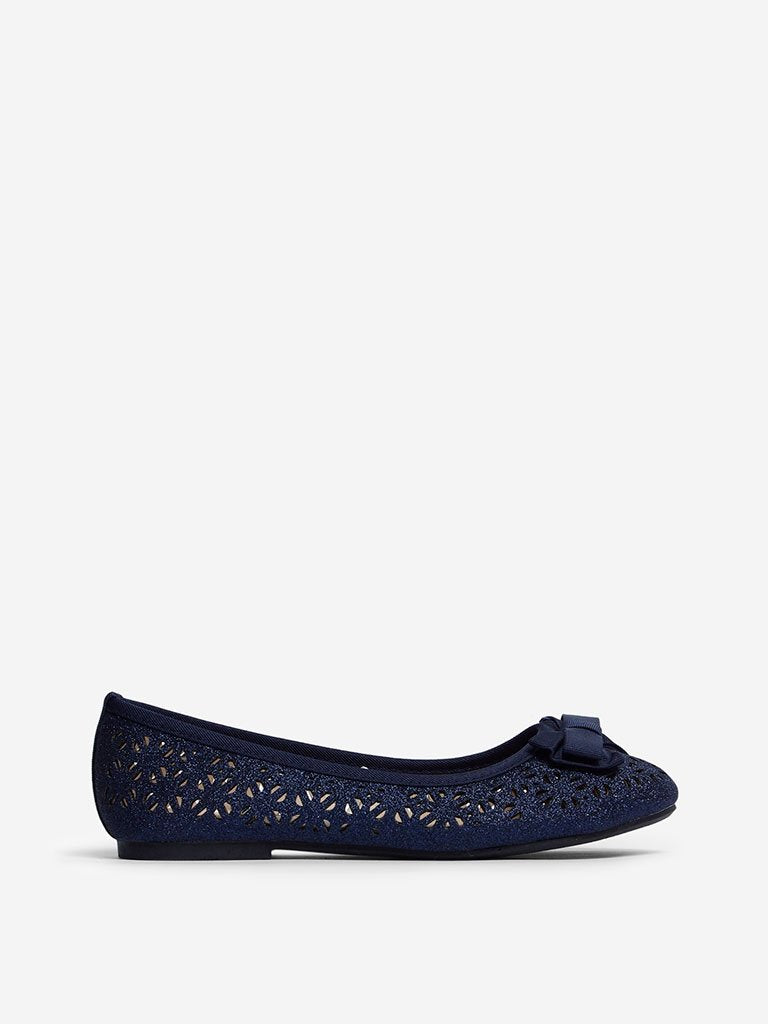 Yellow Navy Laser-Cut Glitter Ballet Flats