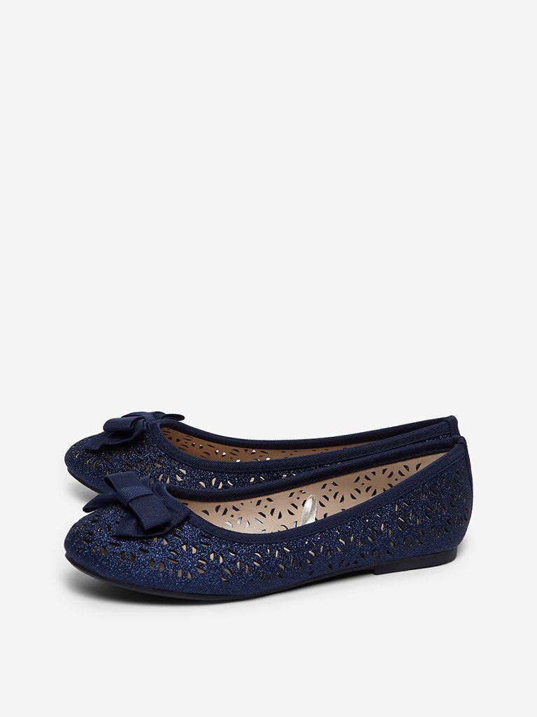 Yellow Navy Laser-Cut Glitter Ballet Flats