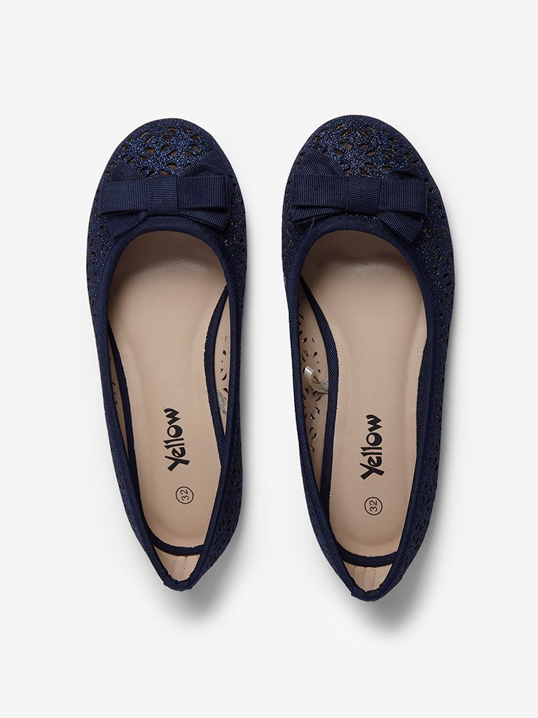Yellow Navy Laser-Cut Glitter Ballet Flats