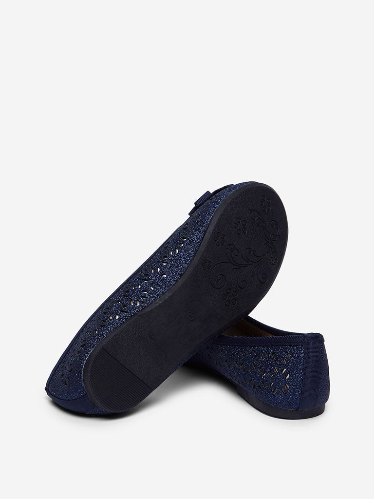 Yellow Navy Laser-Cut Glitter Ballet Flats