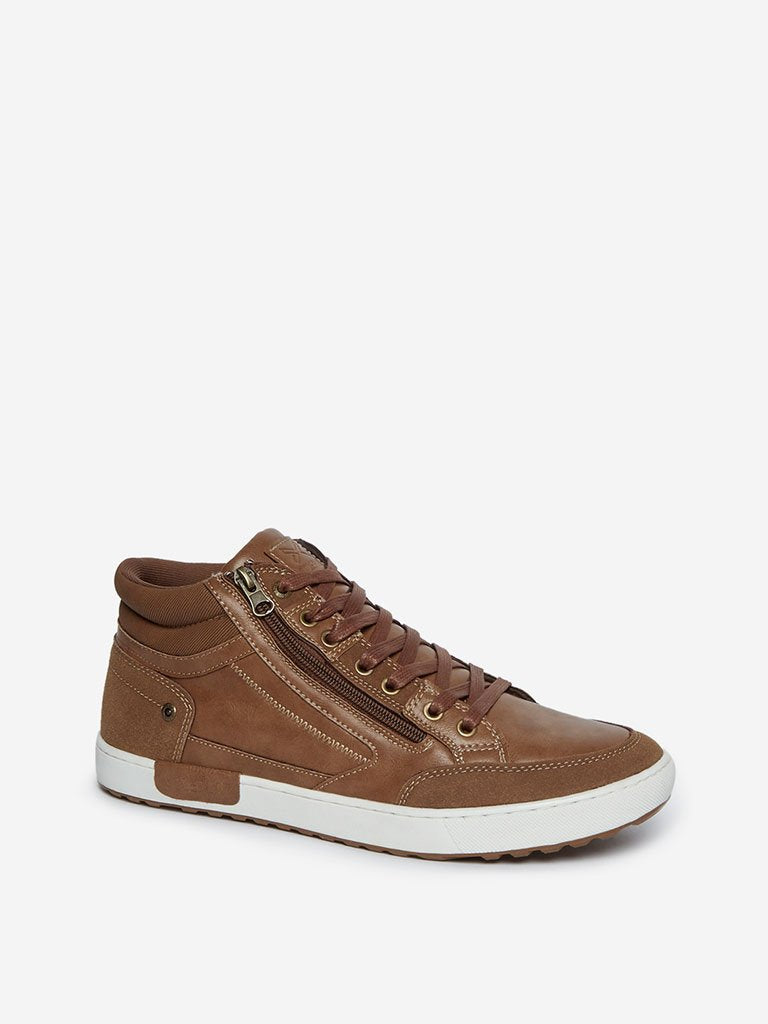 SOLEPLAY Tan Zippered High-Top Sneakers