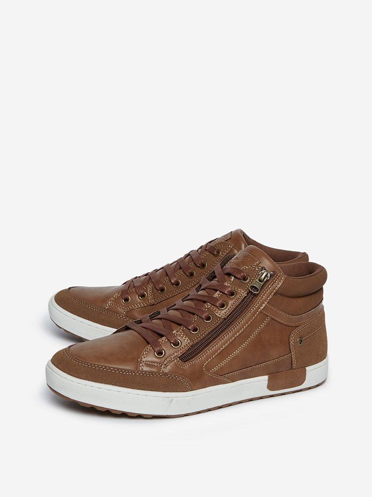 SOLEPLAY Tan Zippered High-Top Sneakers