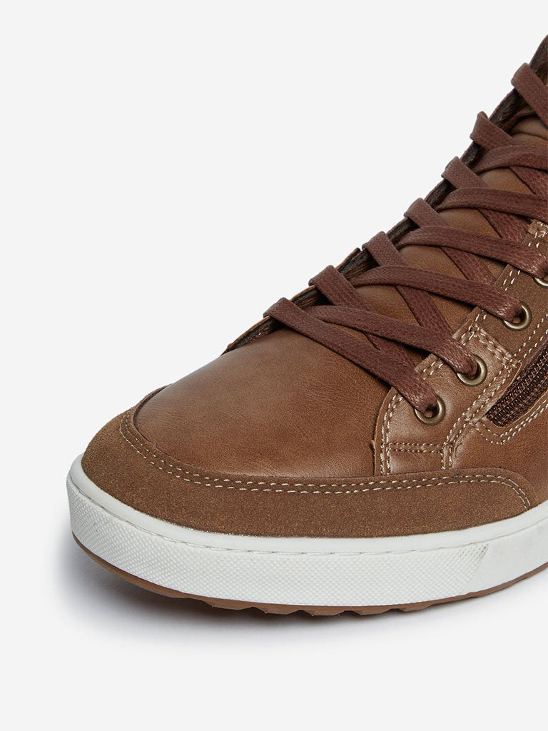 SOLEPLAY Tan Zippered High-Top Sneakers