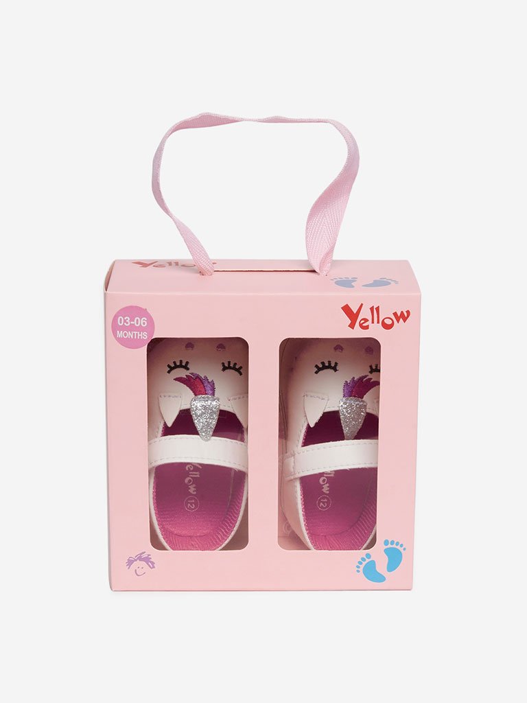 Yellow Kids White Unicorn Mary-Jane Shoes